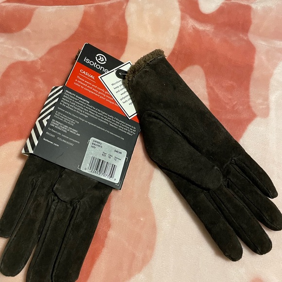 New Brown Leather Isotoner Gloves - Sz M - Picture 4 of 7